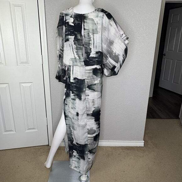 ASOS Maxi Dress Deep V-neck Batwing Sleeve Abstract Gray Black Lavender Size 10 - Picture 6 of 9